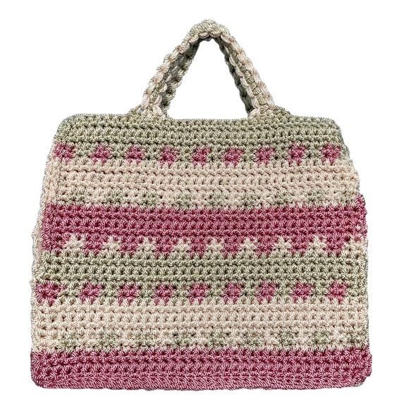 Handbags - Vintage Nylon Crochet Mini Handbag Small Striped Pink by Brigit Mary